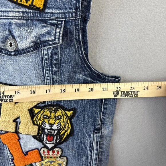 KLOUD9 Jeans Vest Mens Size XL Patchwork Embroidered Biker Rocker Acid Wash Y2K - Picture 8 of 13